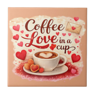 Coffee Love in a Cup Valentine Soft Brown Fliese