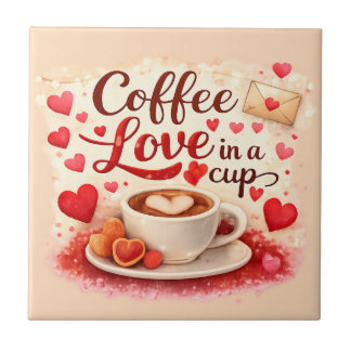Coffee Love in a Cup Valentine Soft Pink Fliese