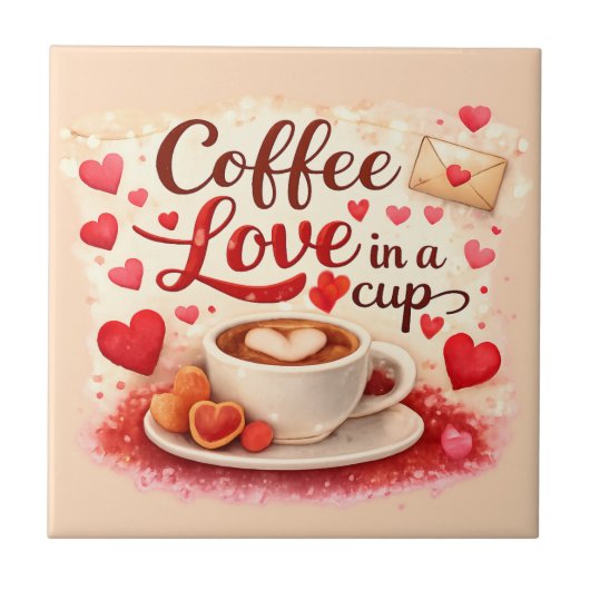 Coffee Love in a Cup Valentine Soft Pink Fliese (Vorderseite)