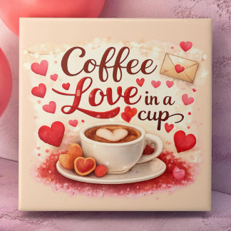 Coffee Love in a Cup Valentine Soft Pink Fliese