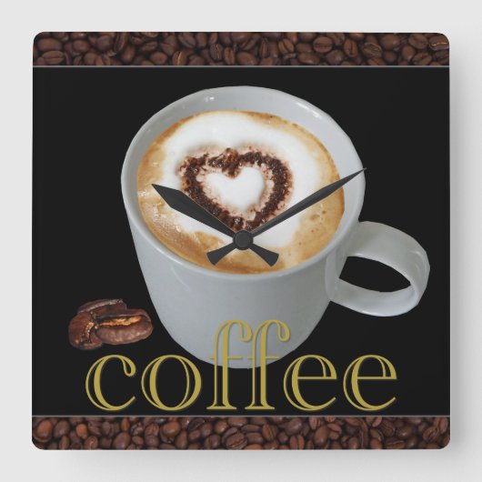 Coffee Love Kitchen Wall Clock Quadratische Wanduhr (Vorderseite)