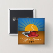 Coffee Lover Café Coffee Cup Square Custom Button (Vorne & Hinten)
