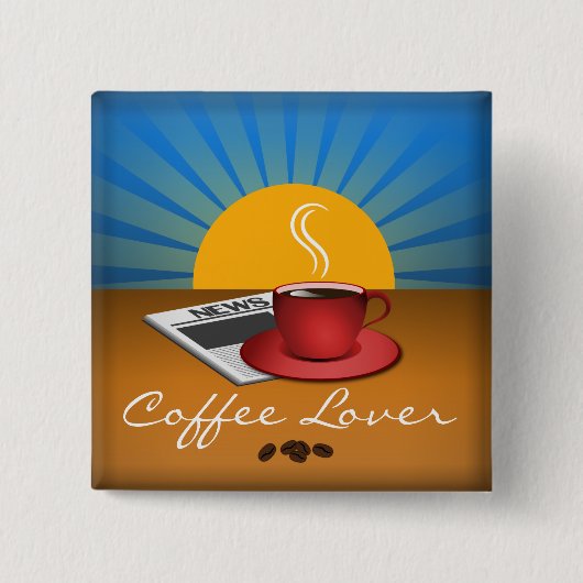 Coffee Lover Café Coffee Cup Square Custom Button (Vorderseite)