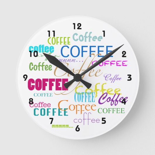 Coffee Lover-Colorful Coffee Word Cloud Runde Wanduhr (Vorderseite)