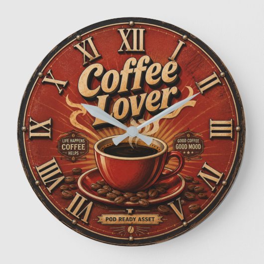 Coffee Lover Große Wanduhr (Vorderseite)