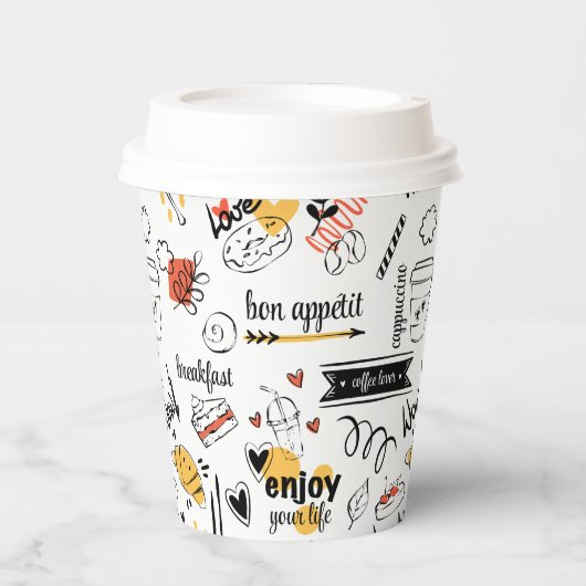 Coffee Lover Ink Sketch Muster Pappbecher (Vorderseite)