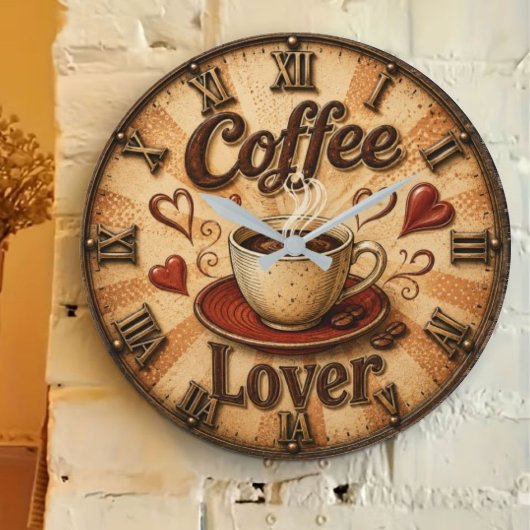Coffee Lover Rustic Farmhouse Coffee Cup Große Wanduhr
