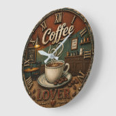 Coffee Lover Rustic Shop Große Wanduhr (Winkel)