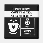 Coffee lovers custom name white black magnet (Vorne)