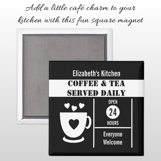 Coffee lovers custom name white black magnet