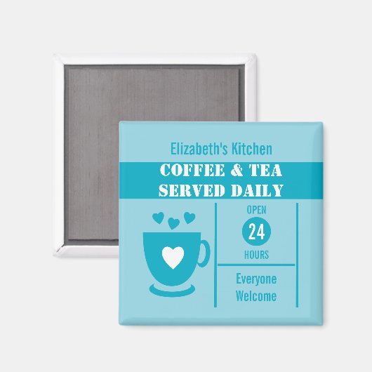 Coffee lovers custom name white blue magnet (Vorderseite/Rückseite)