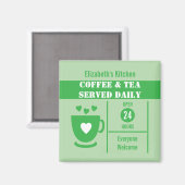 Coffee lovers custom name white green magnet (Vorderseite/Rückseite)