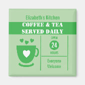 Coffee lovers custom name white green magnet (Vorne)