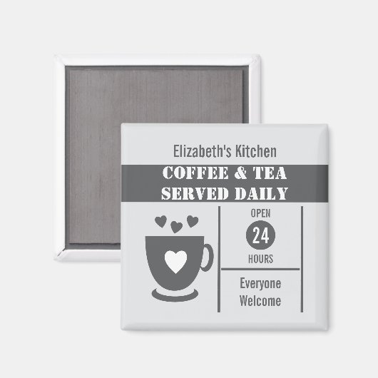 Coffee lovers custom name white grey magnet (Vorderseite/Rückseite)