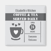 Coffee lovers custom name white grey magnet (Vorne)