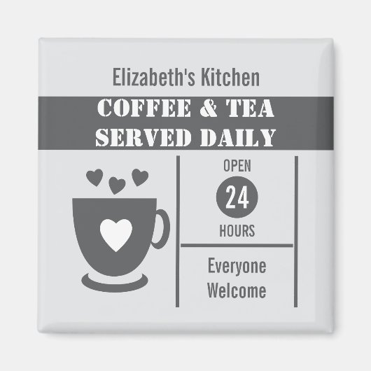 Coffee lovers custom name white grey magnet (Vorne)