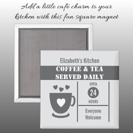 Coffee lovers custom name white grey magnet