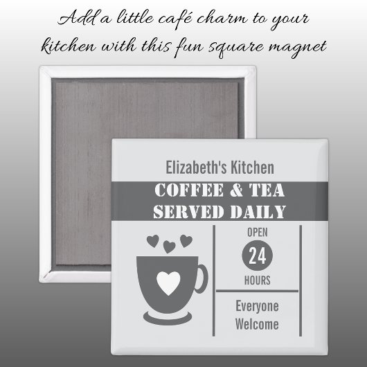 Coffee lovers custom name white grey magnet