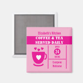 Coffee lovers custom name white pink magnet (Vorderseite/Rückseite)