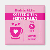 Coffee lovers custom name white pink magnet (Vorne)