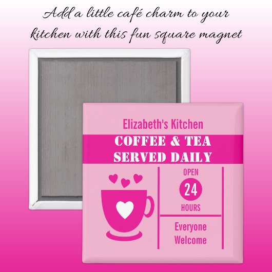 Coffee lovers custom name white pink magnet