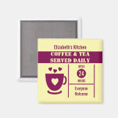 Coffee lovers custom name yellow burgundy magnet (Vorderseite/Rückseite)