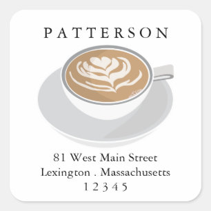 Coffee Lover's Latte Return Address Label Quadratischer Aufkleber