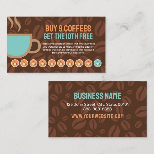 Coffee Loyalty Briefmarke oder Punch Card - Kaufen Treuekarte (Vorne/Hinten)