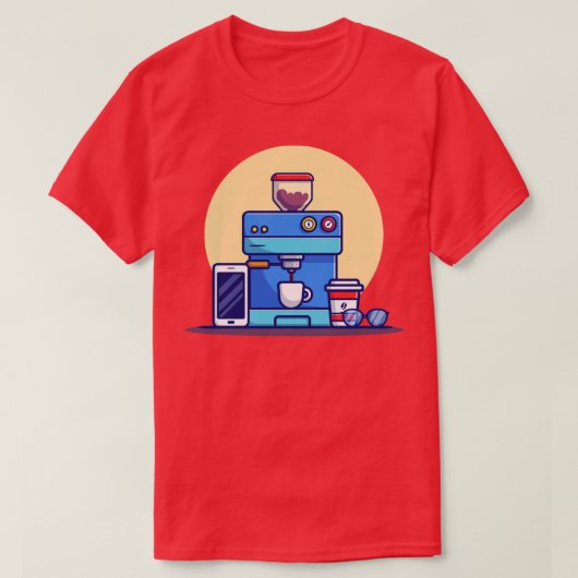 Coffee Machine Pod Cup Mug Phone And Eyeglasses T-Shirt (Design vorne)