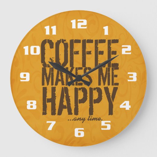 Coffee makes me Happy any time Große Wanduhr (Vorderseite)