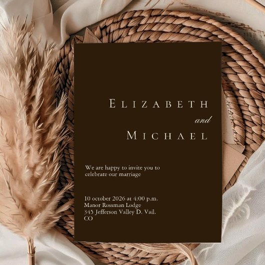 Coffee Minimalist Boho Elegant Script Wedding Einladung