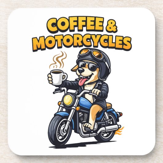 Coffee & Motorcycles Dog Biker Artwork Getränkeuntersetzer (Vorderseite)