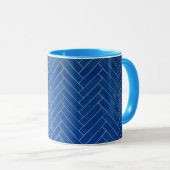 Coffee Mug Blue Herringbone Pattern Geometric Tasse (VorderseiteRechts)