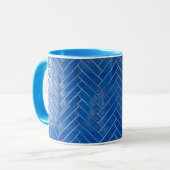 Coffee Mug Blue Herringbone Pattern Geometric Tasse (Vorderseite Links)