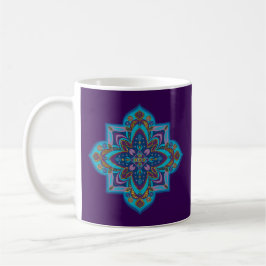 Coffee mug with blue mandala, purple background kaffeetasse