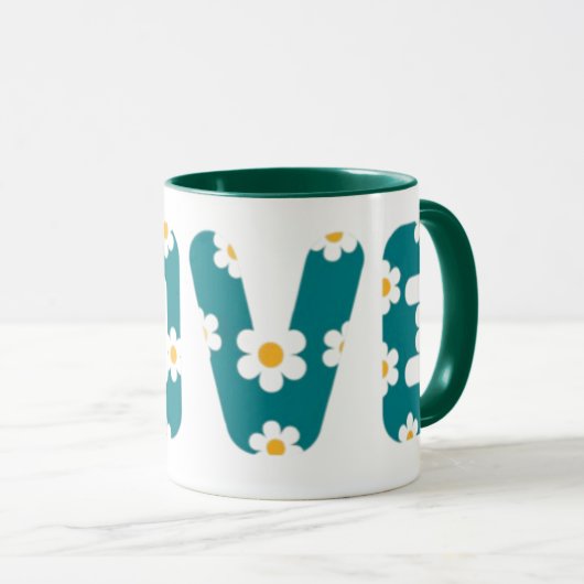 coffee mug with love phrase covered with flowers tasse (VorderseiteRechts)