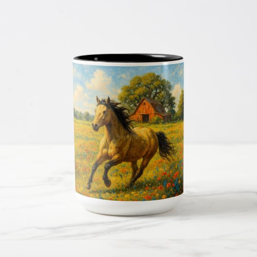 Coffee Mug with Running Horse Original Artwork Zweifarbige Tasse (Mittel)