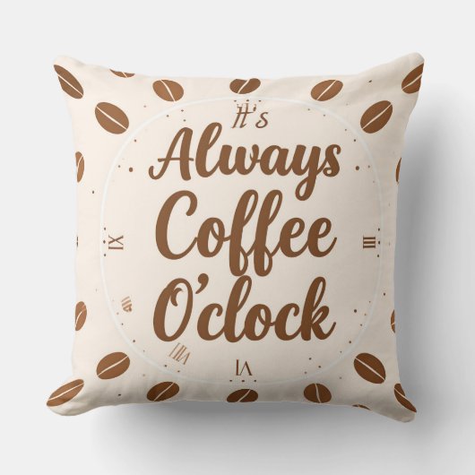 Coffee O'Clock Pillow - Funny Coffee Time Throw  Kissen (Vorderseite)