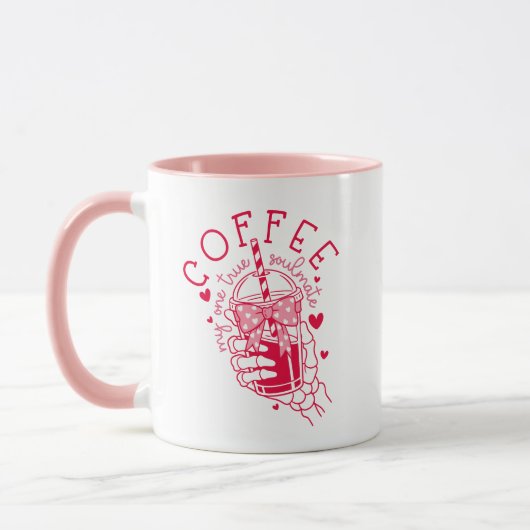 Coffee One True Soulmate Red Pink Hearts Skeleton Tasse (Links)