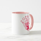 Coffee One True Soulmate Red Pink Hearts Skeleton Tasse (VorderseiteRechts)