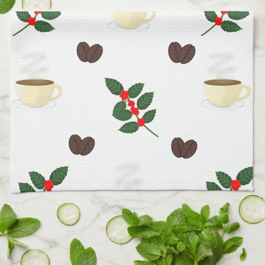 Coffee Pattern with Beans, Cups, and Coffee trees Geschirrtuch (Gefaltet)