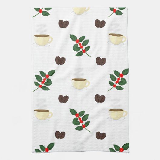 Coffee Pattern with Beans, Cups, and Coffee trees Geschirrtuch (Vertikal)