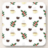 Coffee Pattern with Beans, Cups, and Coffee trees Getränkeuntersetzer (Vorderseite)