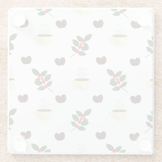 Coffee Pattern with Beans, Cups, and Coffee trees Glasuntersetzer (Rückseite)