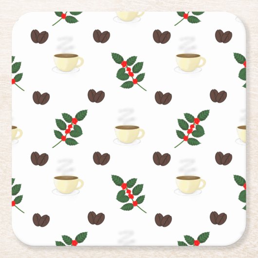 Coffee Pattern with Beans, Cups, and Coffee trees Rechteckiger Pappuntersetzer (Vorderseite)