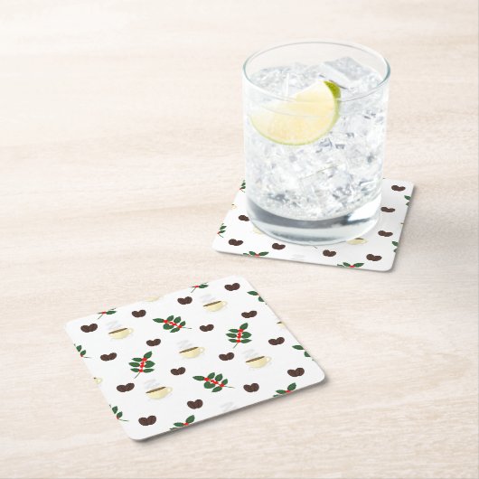 Coffee Pattern with Beans, Cups, and Coffee trees Rechteckiger Pappuntersetzer (Vor Ort)