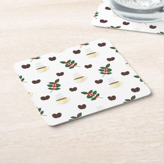 Coffee Pattern with Beans, Cups, and Coffee trees Rechteckiger Pappuntersetzer (angewinkelt)