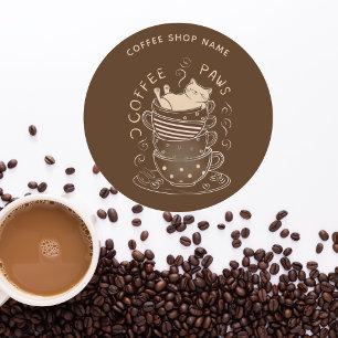 Coffee Paws niedlicher Katzenkaffee-Aufkleber Runder Aufkleber