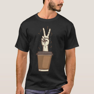 Coffee Peace Sign | Minimalist Caffeine Positivity T-Shirt