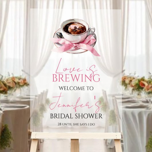 Coffee Pink Bow Bridal Shower Welcome Acrylic Sign Acrylschild